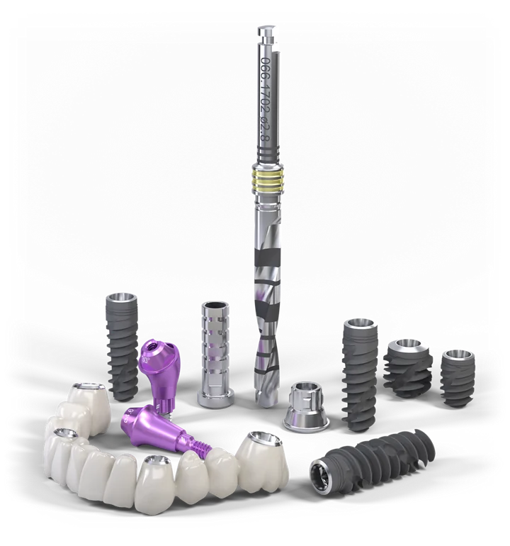 Straumann® Pro Arch針對個人化的設計,包含:傾斜植體(tilted implants)、短植體(short implants)、窄徑植體(narrow implants)
